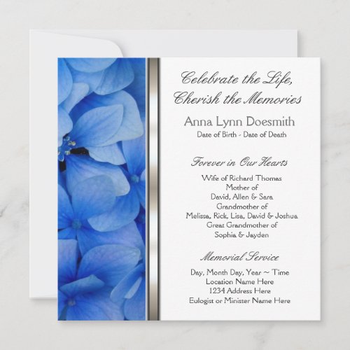 Blue Hydrangea Funeral Announcements