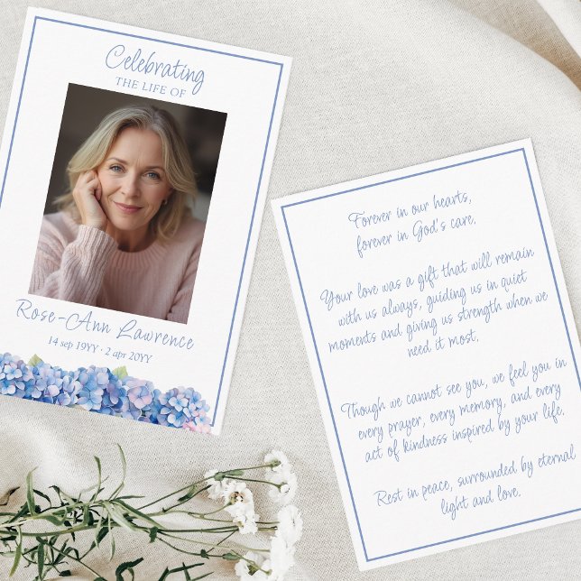 Blue Hydrangea Funeral Memorial Prayer Card (Creator Uploaded)