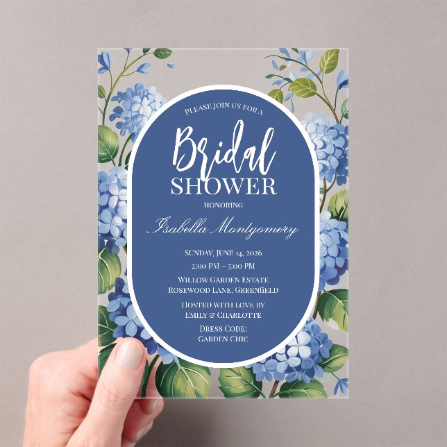 Blue Hydrangea Garden Floral Bridal Shower Acrylic Invitations (Insitu (Handheld))