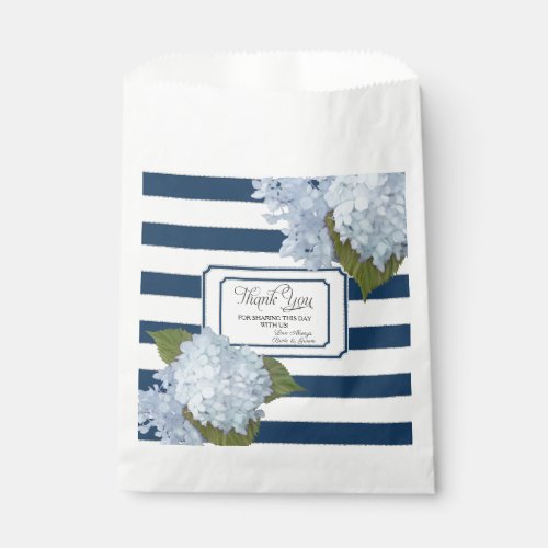 Blue Hydrangea Garden Floral Navy White Thank You Favor Bag
