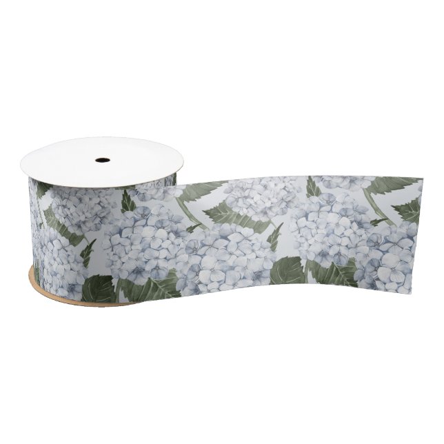 Blue Hydrangea Garden Floral  Satin Ribbon (Spool)