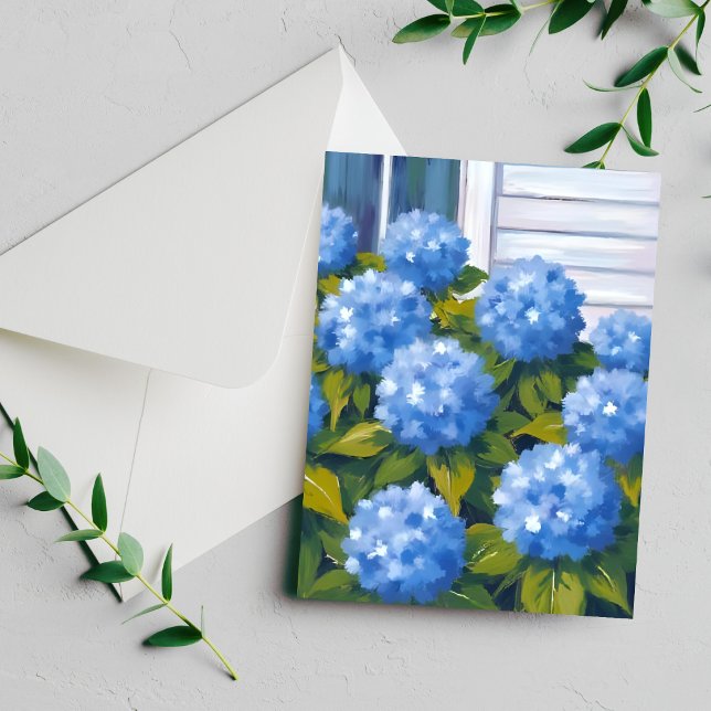 Blue Hydrangea Garden Floral Watercolor Card (Creator Uploaded)