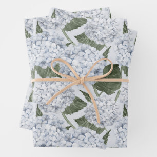 Blue Hydrangea Garden Floral  Wrapping Paper Sheets