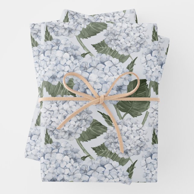 Blue Hydrangea Garden Floral  Wrapping Paper Sheets (In situ)