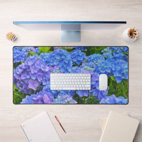 Blue Hydrangea Garden Flowers Desk Mat Pad