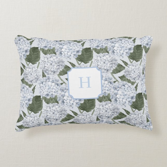 Blue Hydrangea Garden Monogram   Accent Pillow (Front)