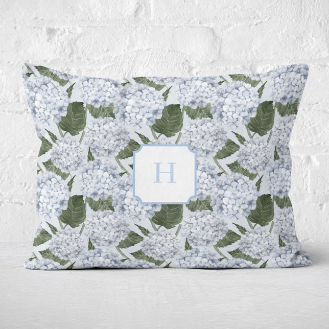 Blue Hydrangea Garden Monogram   Accent Pillow (Hydrangea Garden Blue Monogram Lumbar Pillow)