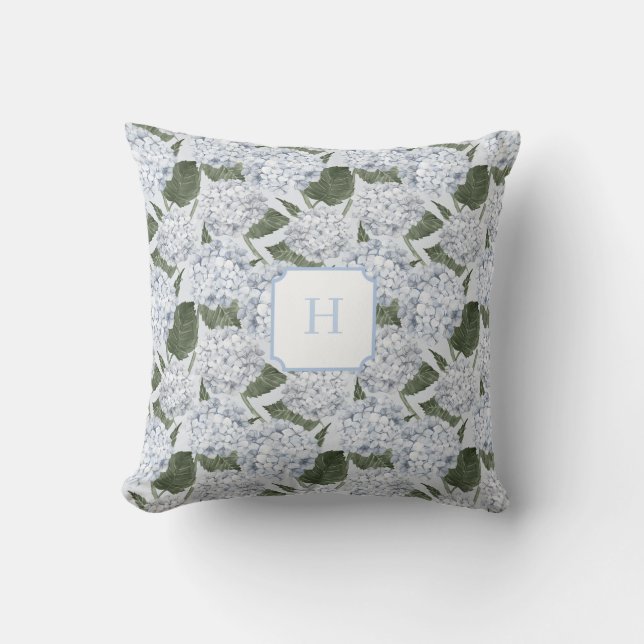 Blue Hydrangea Garden Monogram   Throw Pillow (Front)