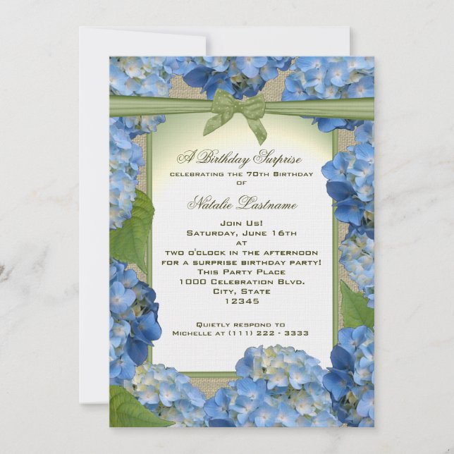 Blue Hydrangea Garden Party Birthday Invitation (Front)