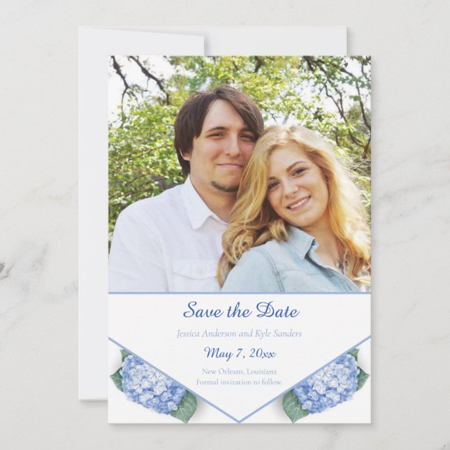 Blue Hydrangea Garden Photo Save The Date (Front)