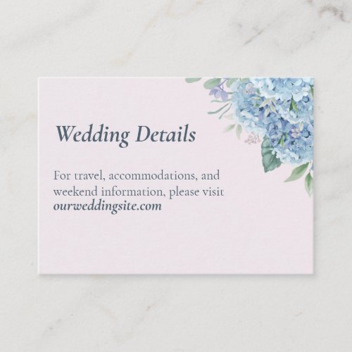 Blue Hydrangea Garden Wedding Details Card