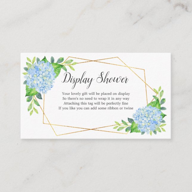 Blue Hydrangea Geometric Bridal Display Shower Enclosure Card (Front)