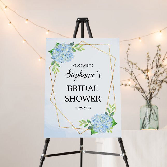 Blue Hydrangea Geometric Bridal Shower Foam Board (In Situ (Stand))