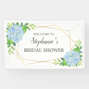 Blue Hydrangea Geometric Floral Bridal Shower Banner