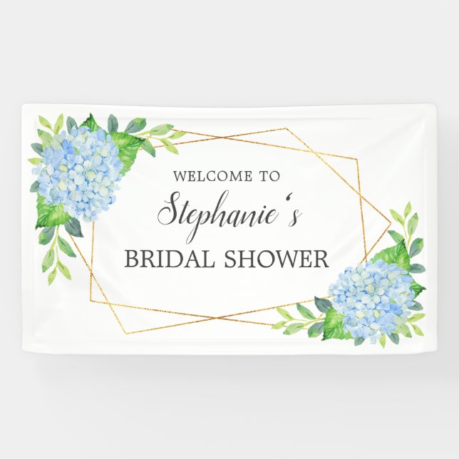 Blue Hydrangea Geometric Floral Bridal Shower Banner (Horizontal)