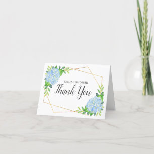 Blue Hydrangea Geometric Floral Bridal Shower Letterpress Thank You Card