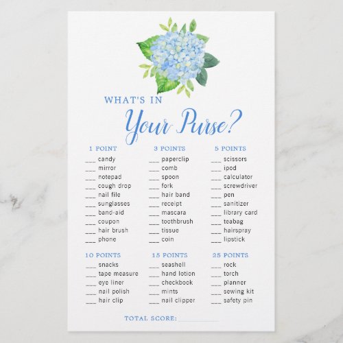 Blue Hydrangea Geometric Purse Bridal Shower Game