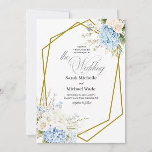 Blue Hydrangea Geometric Wedding Invitation