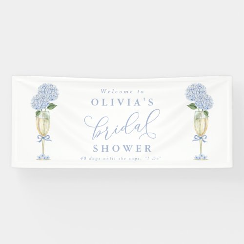 Blue Hydrangea & Gold Champagne Welcome Large Banner