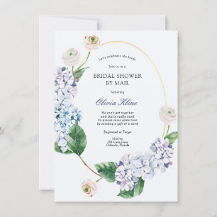 Blue Hydrangea Gold Frame Bridal Shower by Mail Invitation