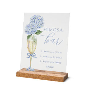 Blue Hydrangea, Gold Mimosa Bar Shower Acrylic Sign