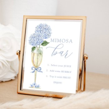 Blue Hydrangea  Gold Mimosa Bar Shower Poster by FancyShmancyNotes at Zazzle
