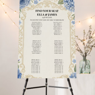 Blue Hydrangea Gold Ornate Frame Wedding Seating C Foam Board