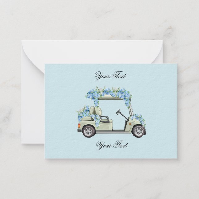 Blue Hydrangea Golf Cart Floral Wedding Enclosure  Note Card (Front)