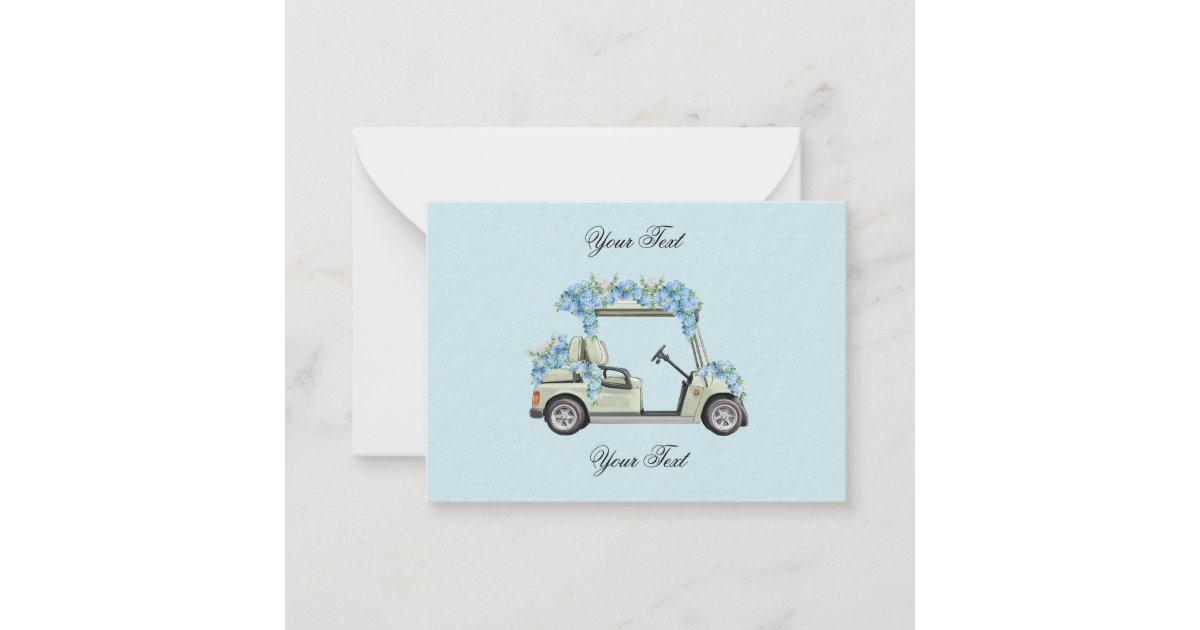 Blue Hydrangea Golf Cart Floral Wedding Enclosure Note Card | Zazzle