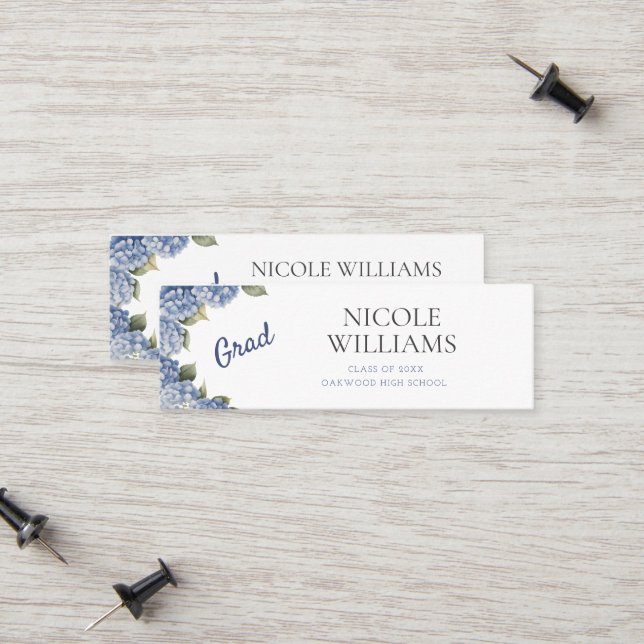 Blue Hydrangea Grad Personal Name Card (Front/Back In Situ)