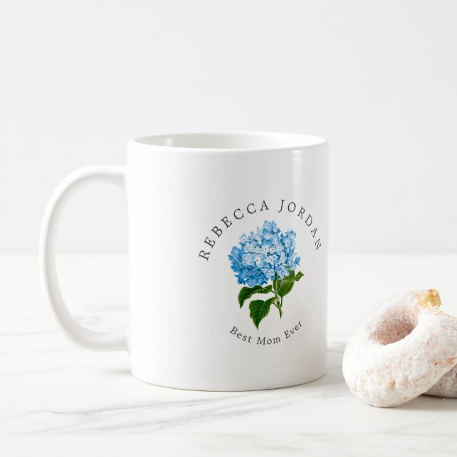 Blue Hydrangea Grand-millennial Best Mom Ever Coffee Mug (With Donut)