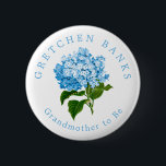 Blue Hydrangea Grandma to Be Baby Shower Button<br><div class="desc">Perfect for the special guests at the baby shower,  like the grandmother to be,  this pretty blue hydrangea flower button features custom name and "Grandmother to Be" text to share the family's excitement for the new titles when the baby arrives.</div>