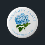 Blue Hydrangea Grandma to Be Baby Shower Button<br><div class="desc">Perfect for the special guests at the baby shower,  like the grandmother to be,  this pretty blue hydrangea flower button features custom name and "Grandmother to Be" text to share the family's excitement for the new titles when the baby arrives.</div>