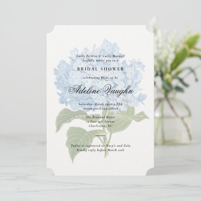 Blue Hydrangea Grandmillennial Bridal Shower Invitation (Standing Front)
