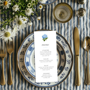Blue Hydrangea Grandmillennial Menu Invitation by 2BirdStone at Zazzle