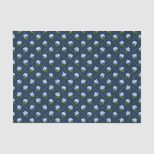 Blue Hydrangea Grandmillennial Navy Tissue Paper (Front)