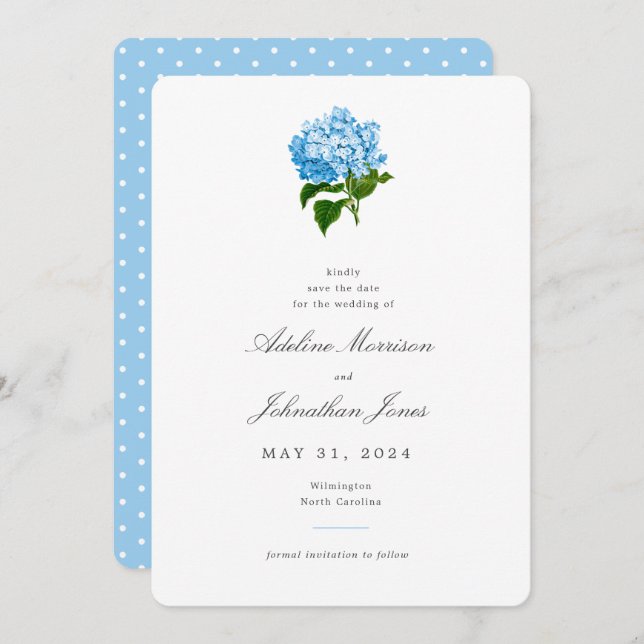 Blue Hydrangea Grandmillennial Traditional Invitation (Front/Back)