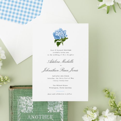Blue Hydrangea Grandmillennial Wedding Invitation