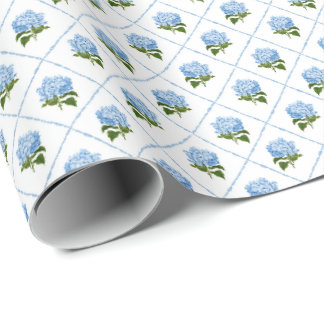 Blue Hydrangea Grandmillennial Wrapping Paper