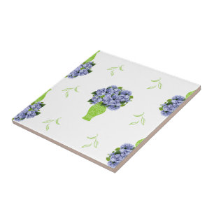 Blue Hydrangea Green Vase Coastal Pattern Ceramic Tile