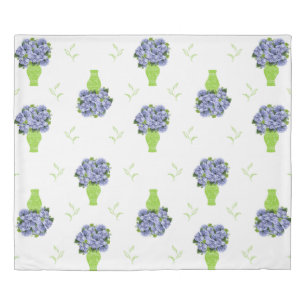  Blue Hydrangea Green Vase Coastal Pattern Duvet Cover
