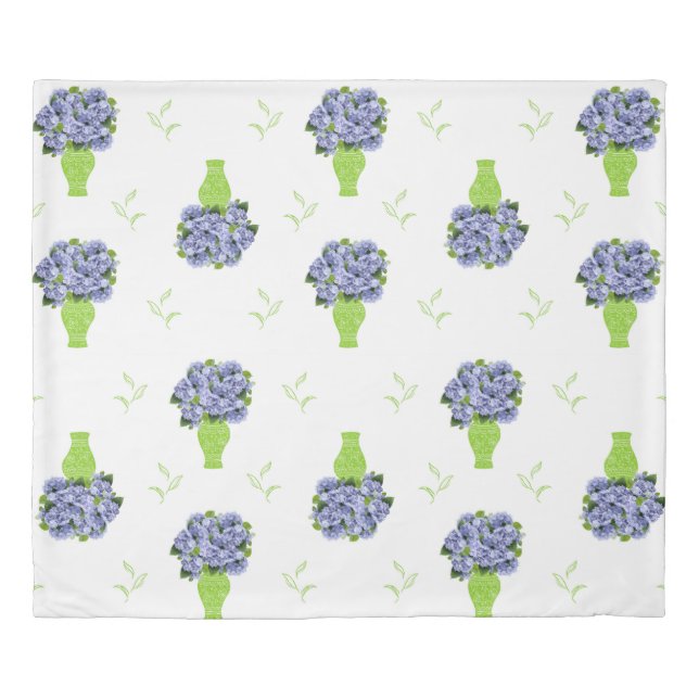  Blue Hydrangea Green Vase Coastal Pattern Duvet Cover (Front)