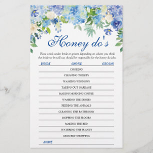 Blue Hydrangea Greenery Bridal Shower Game
