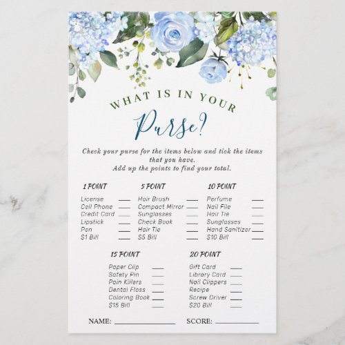 Blue Hydrangea Greenery Bridal Shower Game