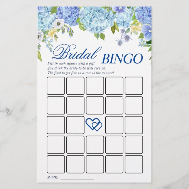 Blue Hydrangea  Greenery Bridal Shower Game (Front)