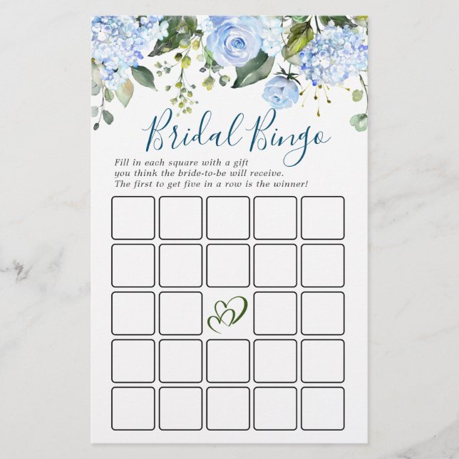 Blue Hydrangea Greenery Bridal Shower Game (Front)