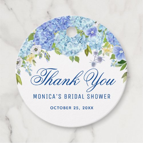 Blue Hydrangea  Greenery Bridal Shower Thank You Favor Tags