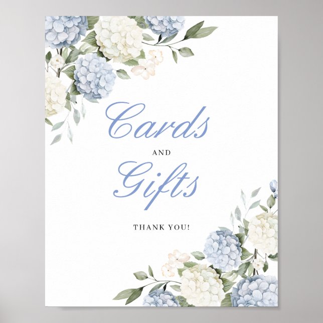Blue Hydrangea Greenery Cards & Gifts Wedding Sign (Front)
