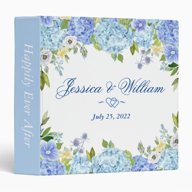 Blue Hydrangea Greenery Custom Wedding Binder (Front/Spine)