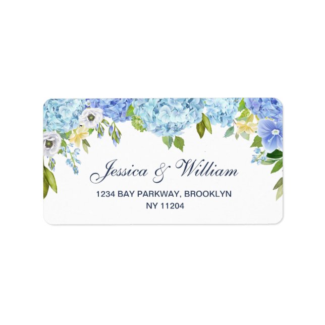 Blue Hydrangea Greenery Floral Address Label (Front)